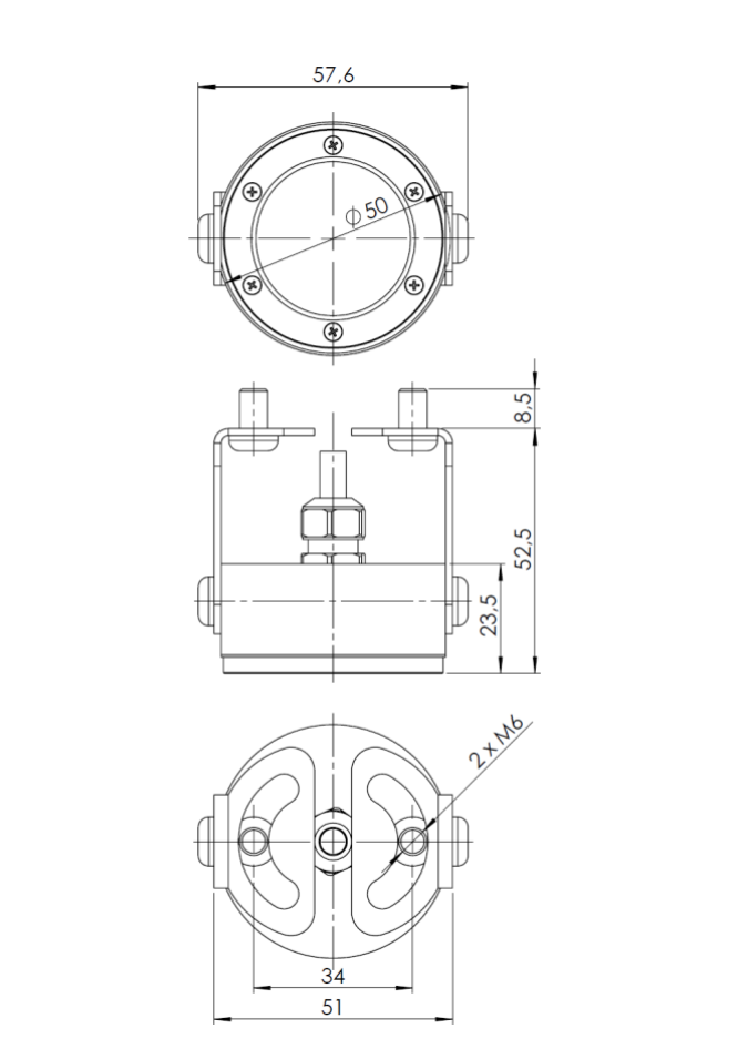 Dimensioned views of the TP1-IR receiver