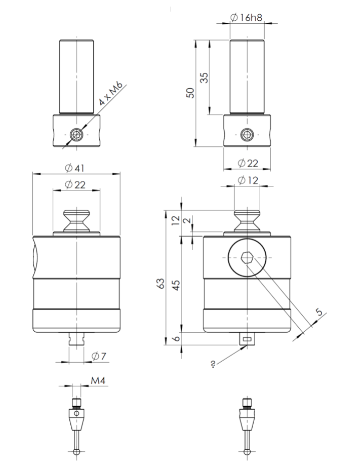 Dimensioned views of the TP1-IR transmitter