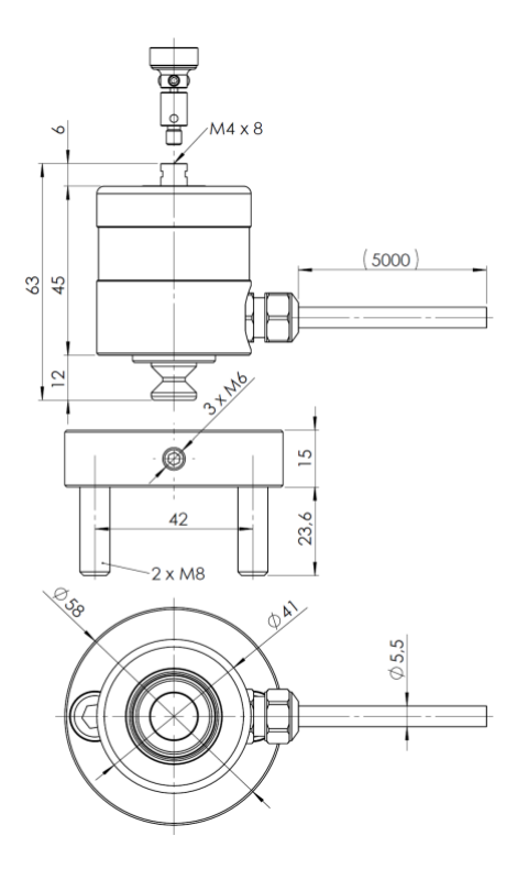 Dimensioned views of the TP1-W-R